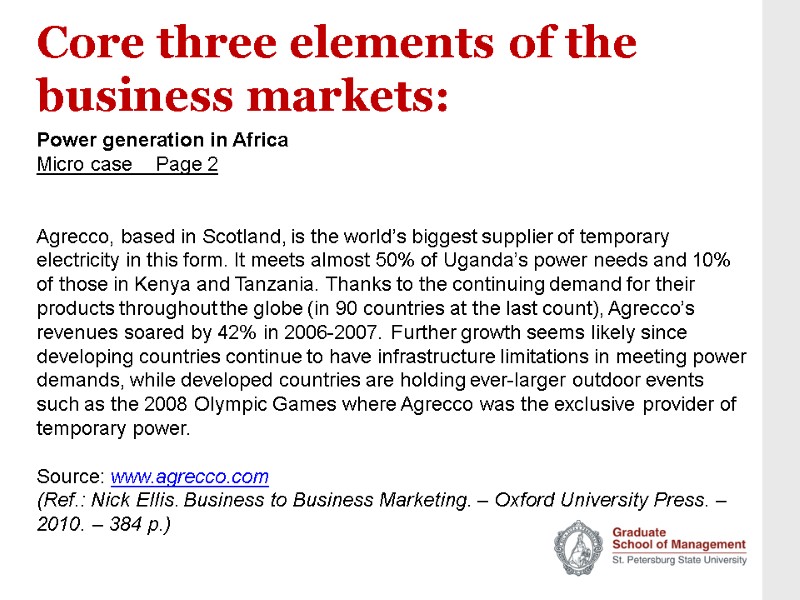 Core three elements of the business markets: Power generation in Africa Micro case 